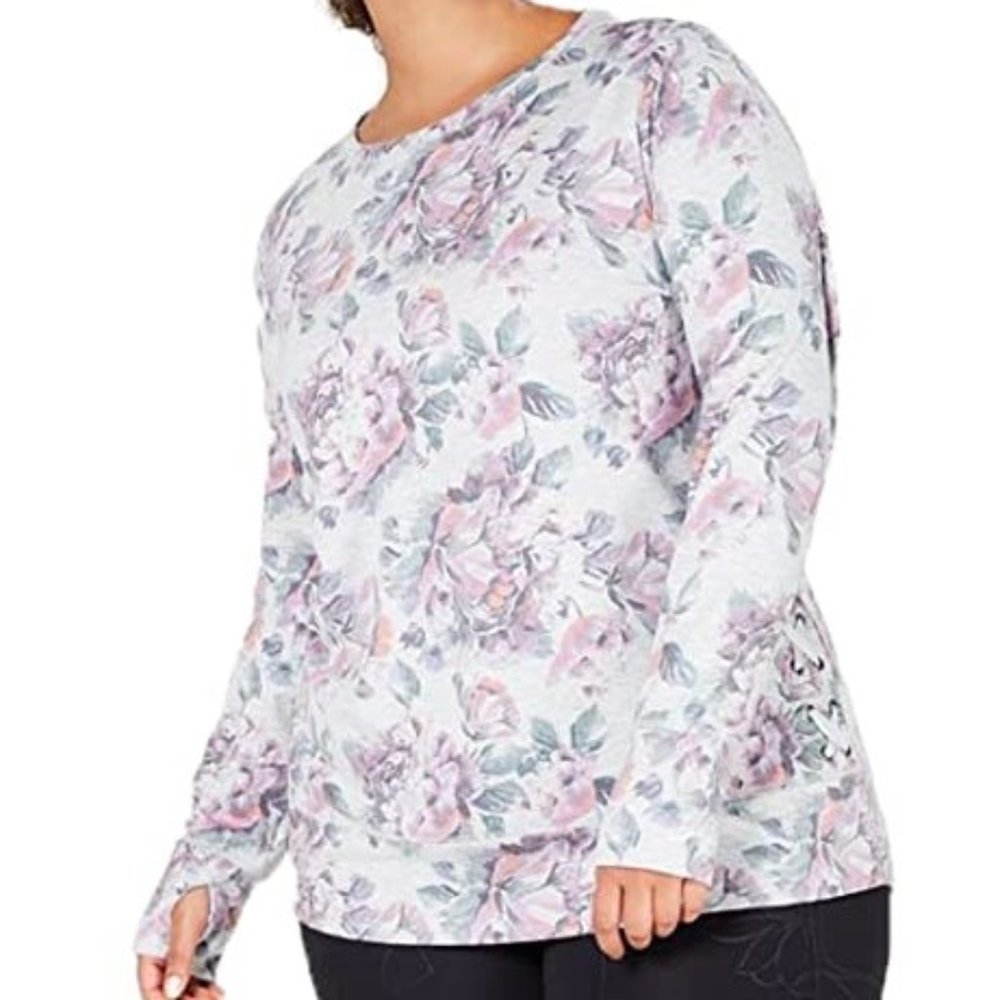 Plus Size Floral-Print Lace-Up Top